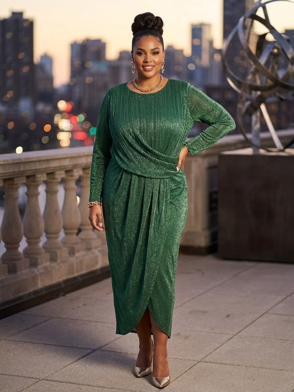 Love design Elegant Green Draped Evening Dress - Plus Size